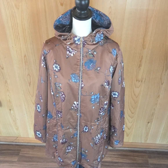 Dennis Basso Floral Brown Puffer Jacket - Picture 10 of 10